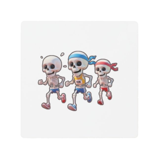 “3D Cartoon Skeleton Race • Funny Running Skeleton メタルプリント (正面)