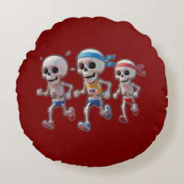 “3D Cartoon Skeleton Race • Funny Running Skeleton ラウンドクッション