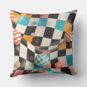 3D Checkerboard Grid with Floating Spheres (2) クッション (裏面)