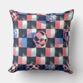 3D Checkerboard Grid with Floating Spheres Pattern クッション (正面)