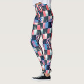 3D Checkerboard Grid with Floating Spheres Pattern レギンス (左)