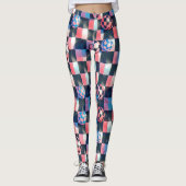 3D Checkerboard Grid with Floating Spheres Pattern レギンス (正面)