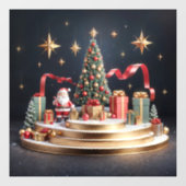 3D Christmas podium with Santa and Christmas tree ウィンドウサイン (シート)