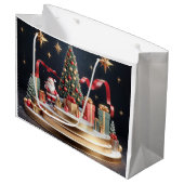 3D Christmas podium with Santa and Christmas tree ラージペーパーバッグ (正面アングル)