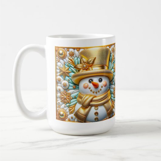 3D Christmas Snowman  コーヒーマグカップ (左)