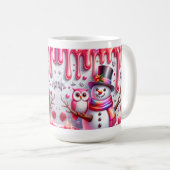 3D Christmas Snowman With Owl コーヒーマグカップ (正面右)