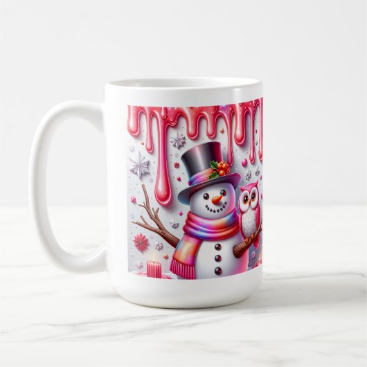 3D Christmas Snowman With Owl コーヒーマグカップ (左)