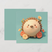 3D Clay Porcupine in Orange Floral Garden Postcard (正面/裏面)