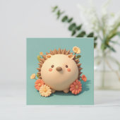 3D Clay Porcupine in Orange Floral Garden Postcard (スタンド正面)