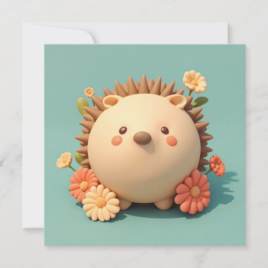 3D Clay Porcupine in Orange Floral Garden Postcard (正面)