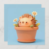 3D Clay Porcupine in Orange Flower Pot Postcard (正面/裏面)