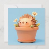 3D Clay Porcupine in Orange Flower Pot Postcard (正面)