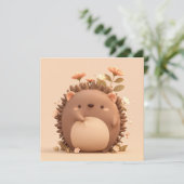 3D Clay Porcupine in Pink Floral Meadow Postcard (スタンド正面)