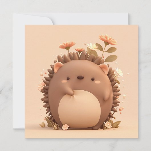 3D Clay Porcupine in Pink Floral Meadow Postcard (正面)