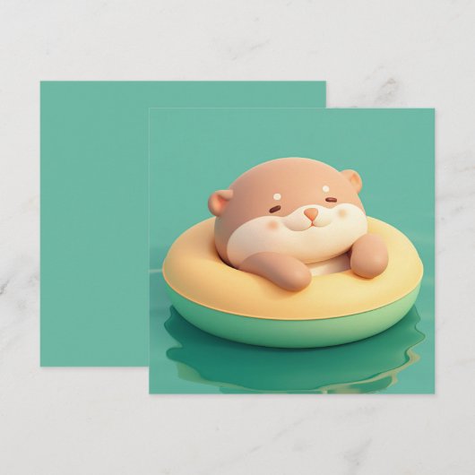 3D Clay Sea Otter Floating in Inner Tube Postcard (正面/裏面)