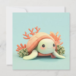 3D Clay Sea Turtle in Orange Coral Reef Postcard 