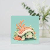 3D Clay Sea Turtle with Orange Coral Reef Postcard (スタンド正面)