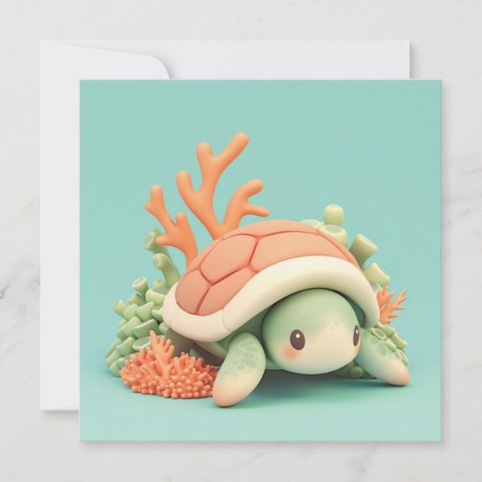 3D Clay Sea Turtle with Orange Coral Reef Postcard (正面)