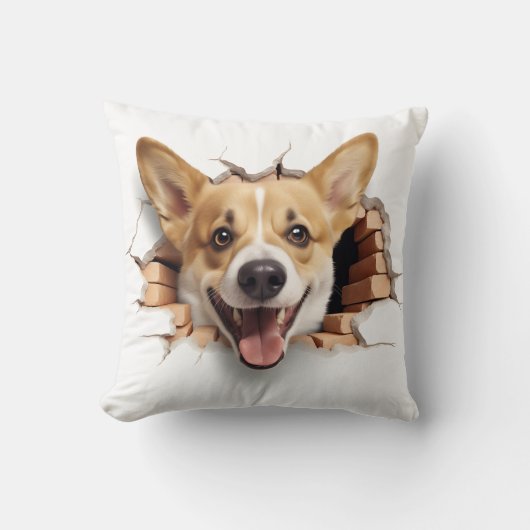 3D Corgiひび割れ穴 クッション (正面)