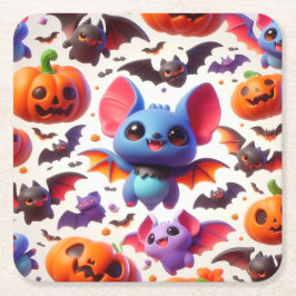 3D cute bats halloween スクエアペーパーコースター