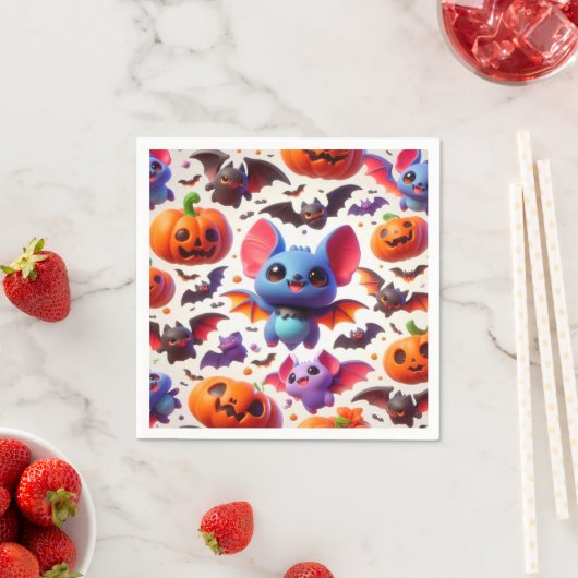3D cute bats halloween スタンダードカクテルナプキン (インサイチュ)