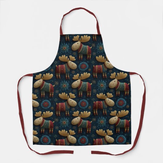 3D Cute Christmas Moose In Sweater エプロン (正面)