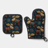 3D Cute Christmas Moose In Sweater Kitchen 鍋つかみ&鍋敷きセット (正面)