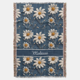 3D Daisy Embroidery Denim Custom Blanket  スローブランケット