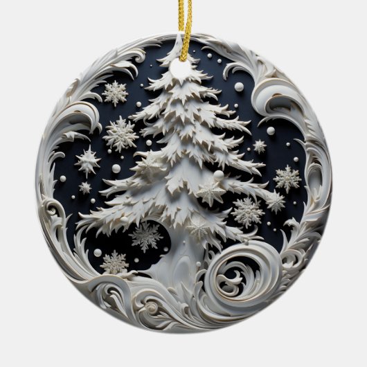 3D Effect Christmas Tree Ornament | Custom Name セラミックオーナメント (正面)