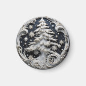 3D Effect Christmas Tree Round Magnet マグネット (正面)