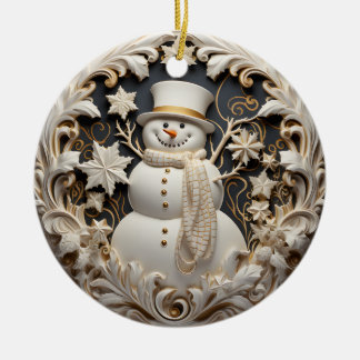 3D Effect Snowman Christmas Ornament | Custom name セラミックオーナメント