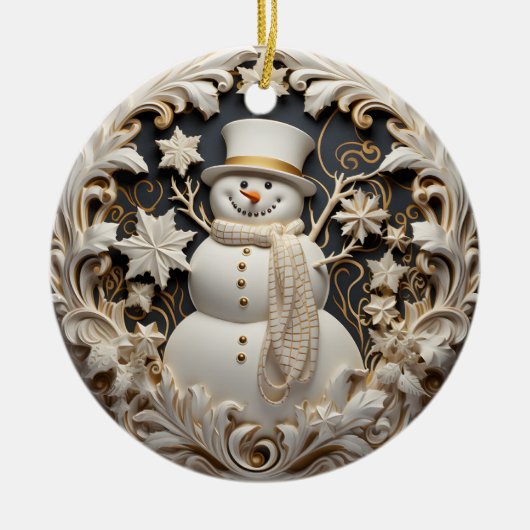 3D Effect Snowman Christmas Ornament | Custom name セラミックオーナメント (正面)