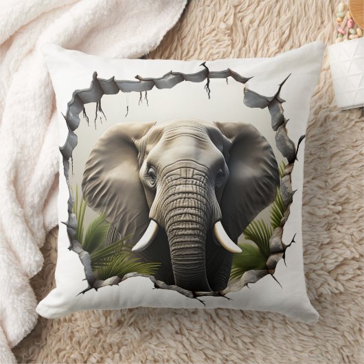 3D Elephant Wall Break Art – Realistic Safari クッション (ブランケット)