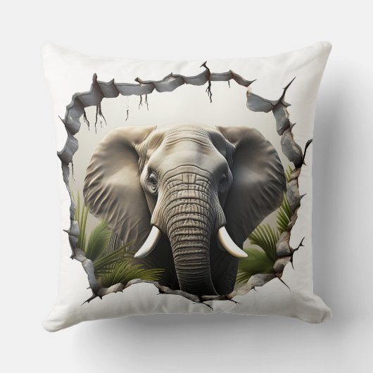 3D Elephant Wall Break Art – Realistic Safari クッション (裏面)