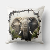 3D Elephant Wall Break Art – Realistic Safari クッション (正面)