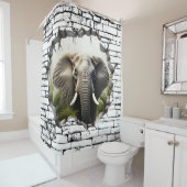 3D Elephant Wall Break Art – Realistic Safari シャワーカーテン (インサイチュ)