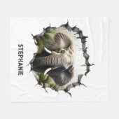 3D Elephant Wall Break Art – Realistic Safari フリースブランケット (正面(横))