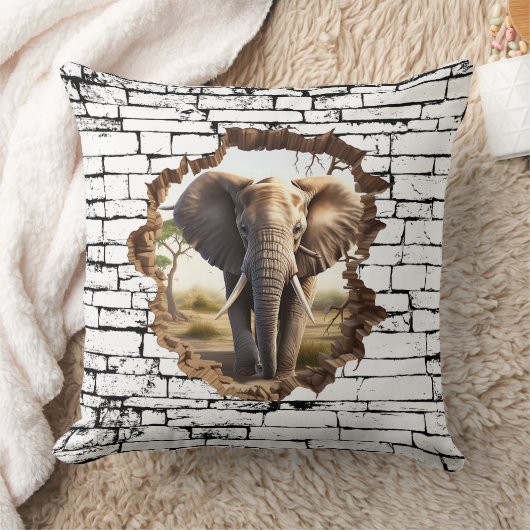 3D Elephant Wall Break Art – Realistic Safari (2) クッション (ブランケット)