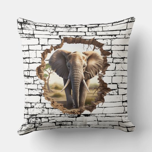 3D Elephant Wall Break Art – Realistic Safari (2) クッション (裏面)