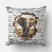 3D Elephant Wall Break Art – Realistic Safari (2) クッション (正面)