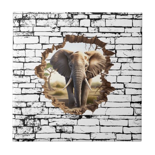 3D Elephant Wall Break Art - Realistic Safari (2) タイル (正面)