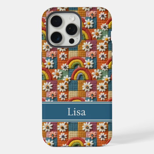 3D Embroidery Patchwork Phone Case | Personalized  iPhoneケース (裏面)