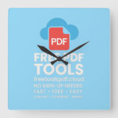 🔥 3D Fantasy Logo – FreetoolsPDF.Cloud スクエア壁時計 (正面)