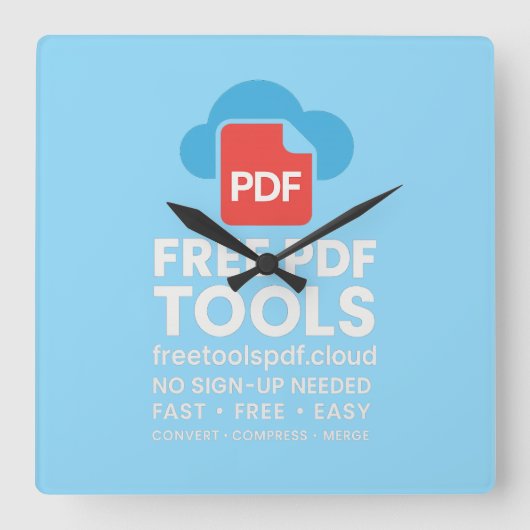 🔥 3D Fantasy Logo – FreetoolsPDF.Cloud スクエア壁時計 (正面)