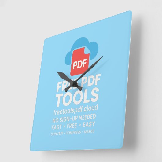 🔥 3D Fantasy Logo – FreetoolsPDF.Cloud スクエア壁時計 (傾斜)