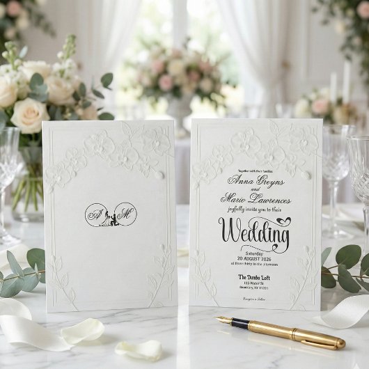 3D Faux Embossed White Orchid Floral Arch Wedding  招待状