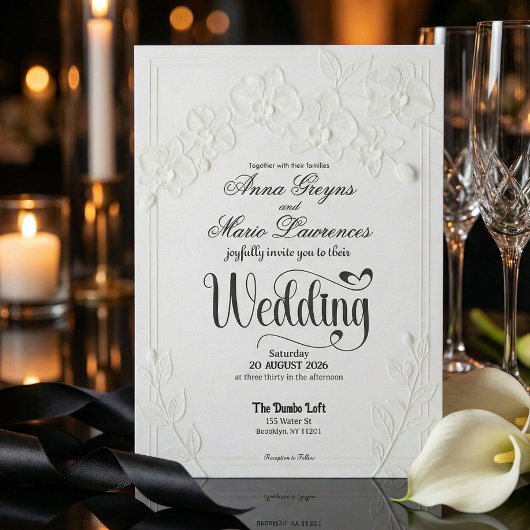 3D Faux Embossed White Orchid Floral Arch Wedding  招待状