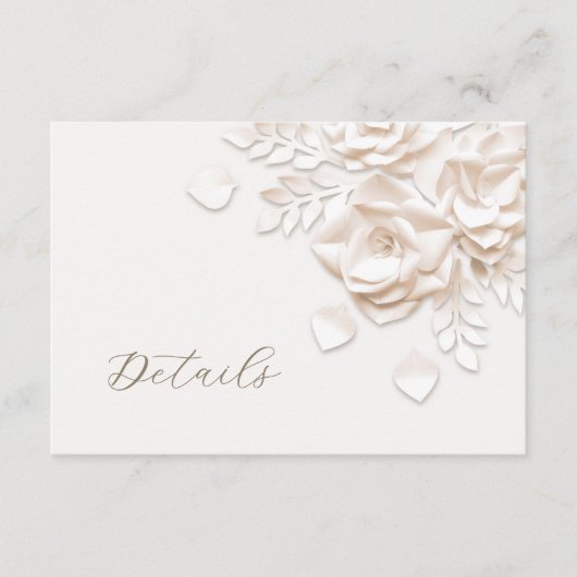 3D Faux Paper Cut Roses Wedding Details エンクロージャーカード (正面)