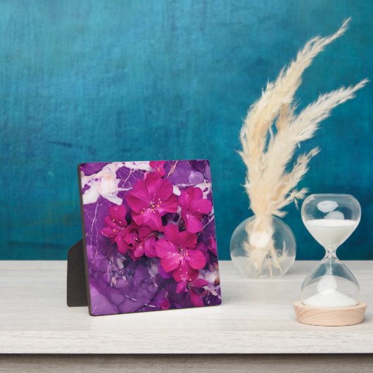 3D Floral Fuchsia & Purple Marble Art フォトプラーク (インサイチュ)