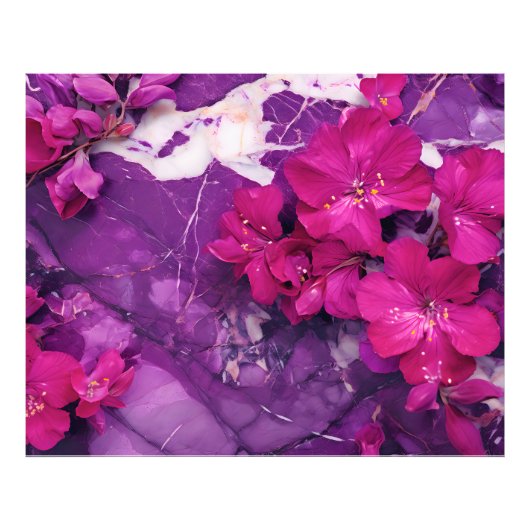 3D Floral Fuchsia & Purple Marble Art フォトプリント (正面)